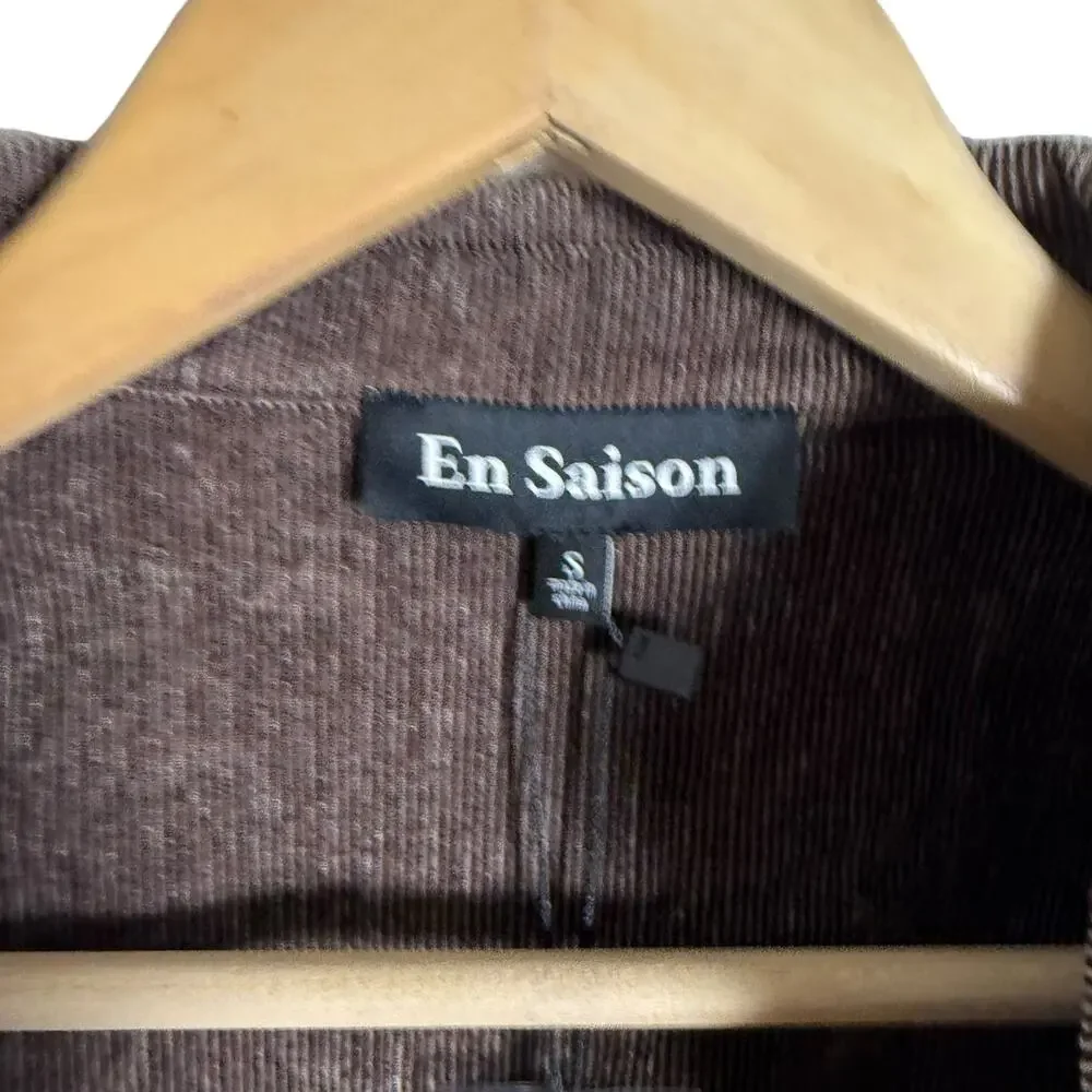 En Saison Route Wrap Brown Corduroy Wrap V-Neck Long Sleeve Crop Blouse Small